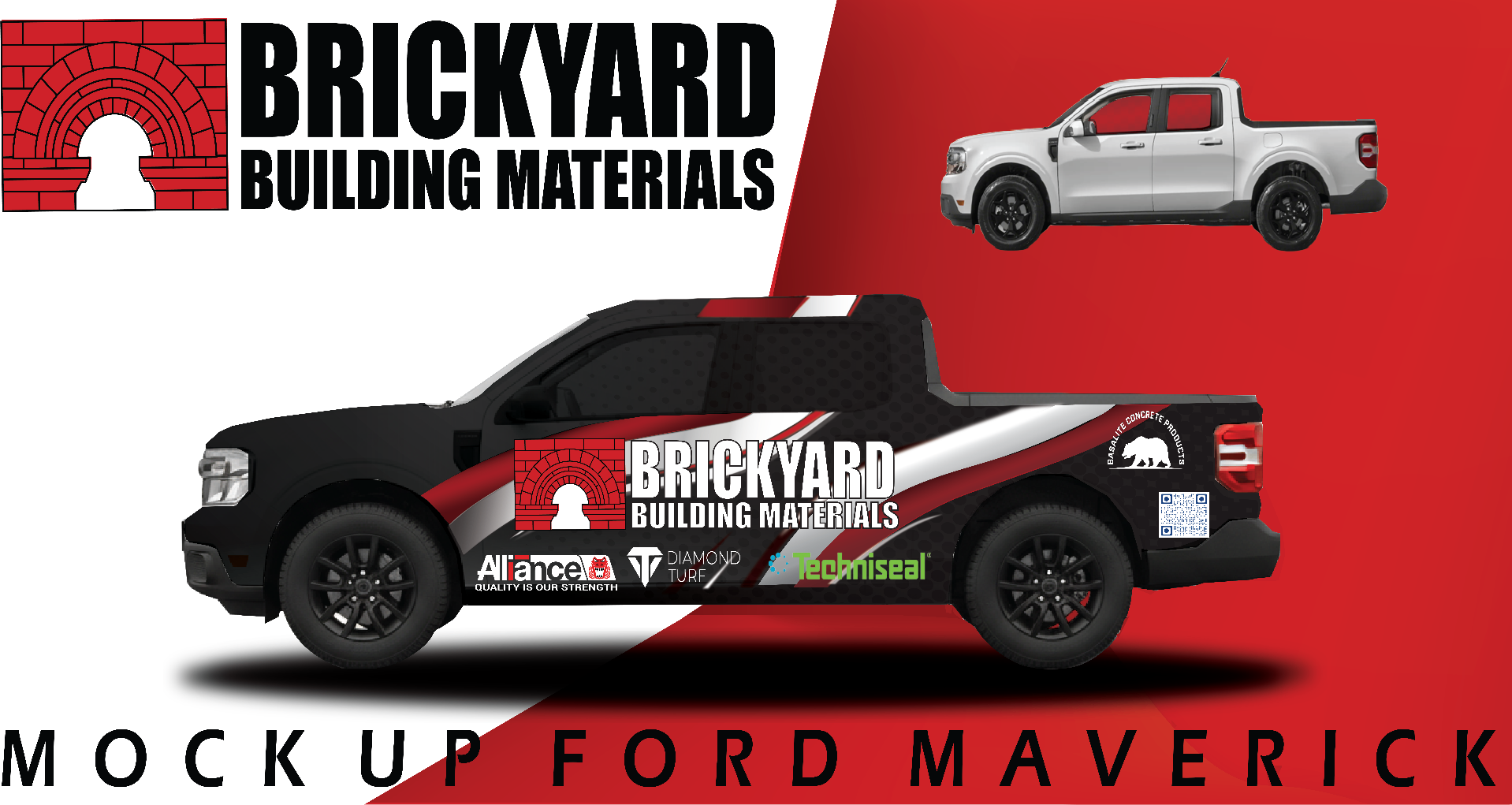 Brickyard Building Materials — Ford Maverick wrap mockup
