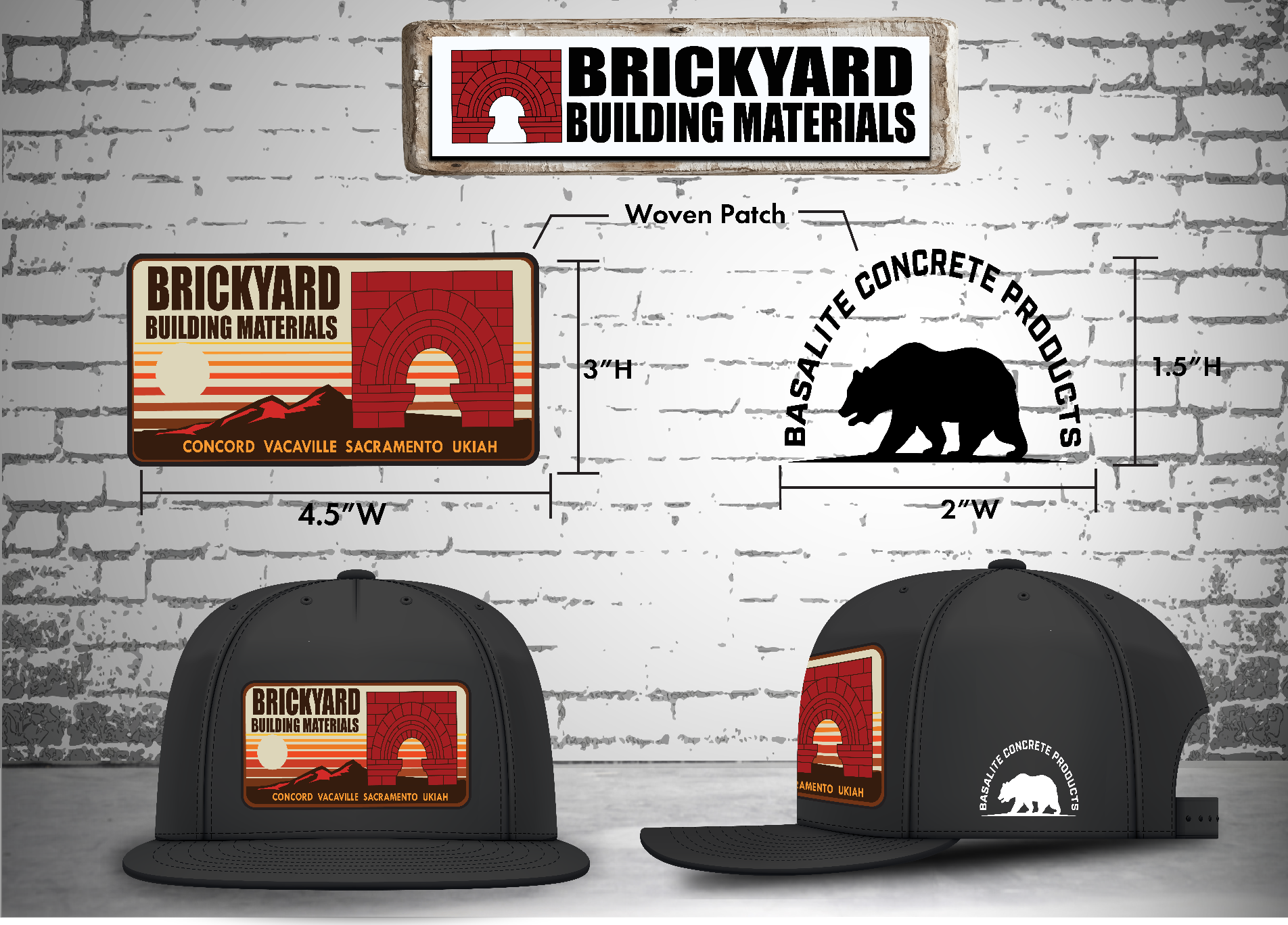 Brickyard Building Materials — retro woven-patch hat mockup