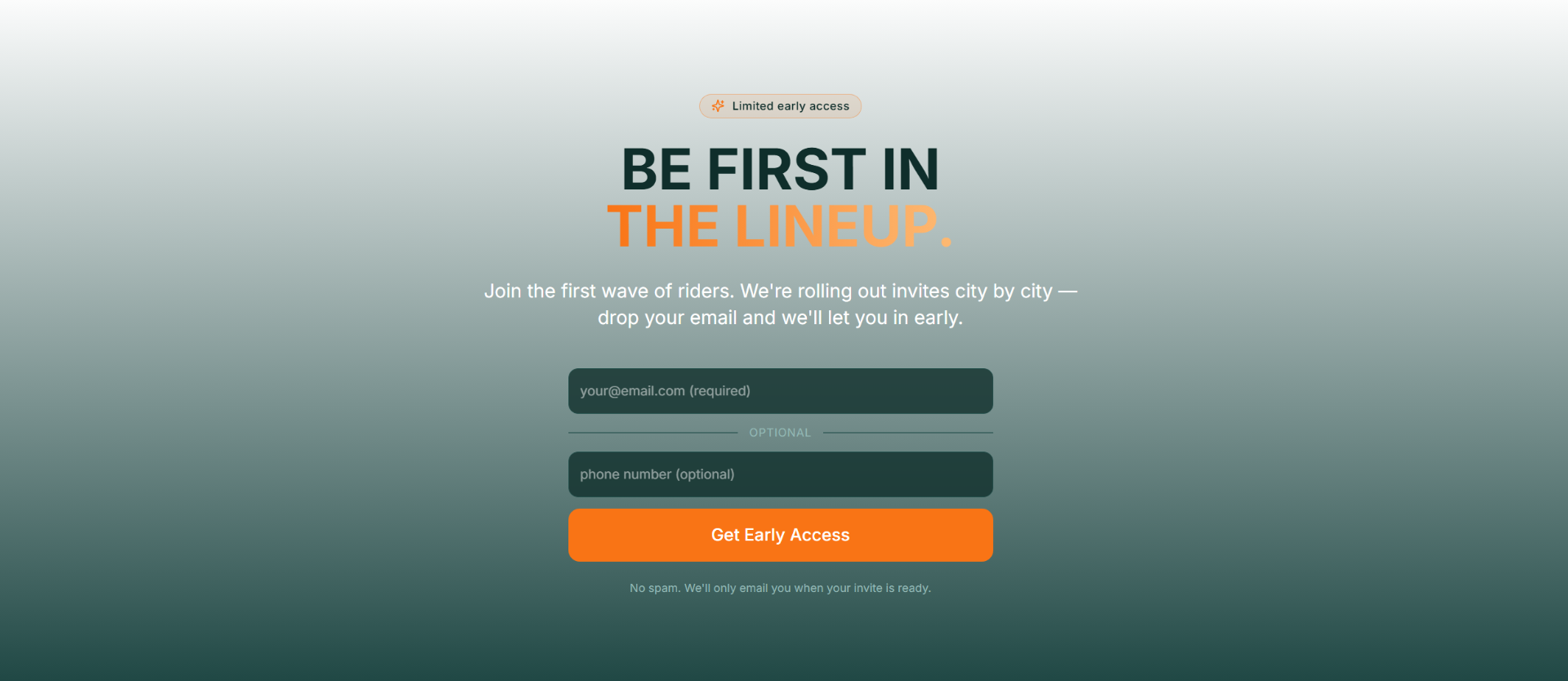 No Lonr site — early access email capture and footer